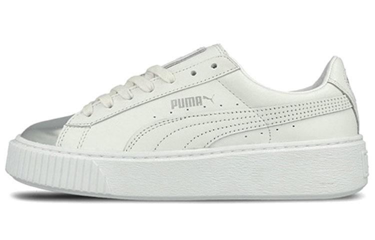 PUMA Basket Skate Shoes  White Silver  Women s 366169-01 40