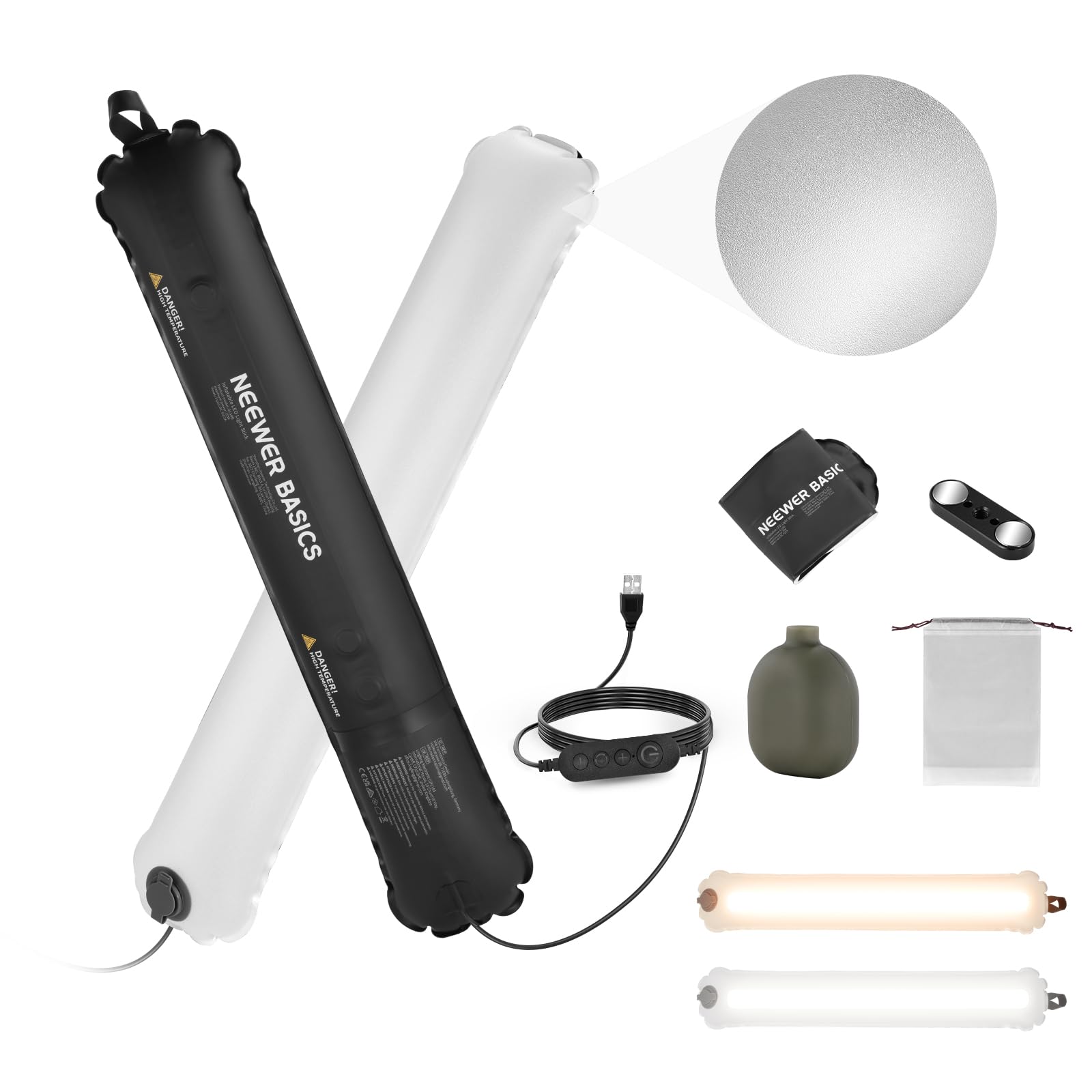 NEEWER BASICS 10W Stick Light Tube Type Photography Light 60cm Inflatable TPU Portable Handheld LED Video Light Bi-Color Dimmable 2700-5600K CRI95 USB
