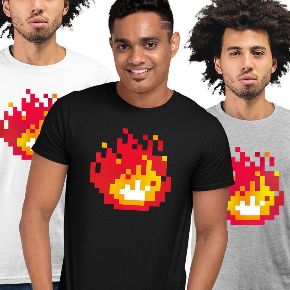 Fire Pixel Gaming Funny TShirt Mens Minecraft Fireplace Game Colorful L