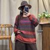 2026 Autumn Retro Striped Distressed Knit Sweater - Loose Round Neck Pullover Base Layer