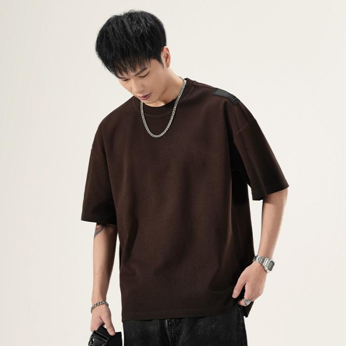 

Round Neck T-shirt Heavy 300g Rotator Sleeve Label Versatile Retro Summer Loose Short Sleeve Men 4XL