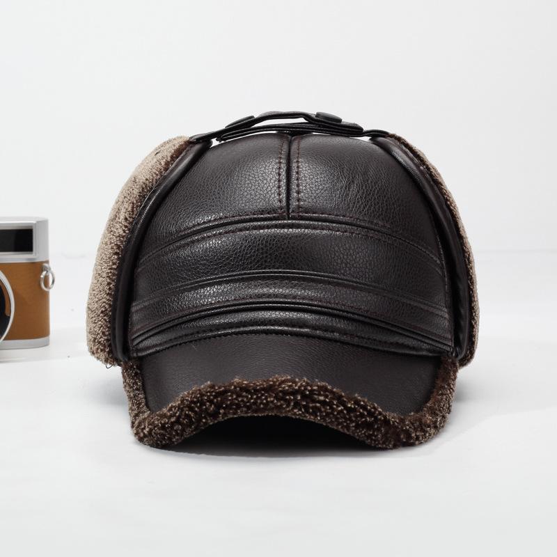 2026New PU Leather Winter Men's New Padded Warm Dad Old Man Leather Cap Middle-aged Windproof Ear Protection Duck Tongue Cap