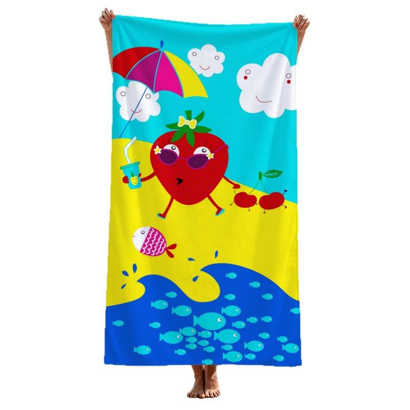 Super Absorbent Microfiber Beach Towel With Strawberry Cartoon Print Quick Dry Bath Pool Travel