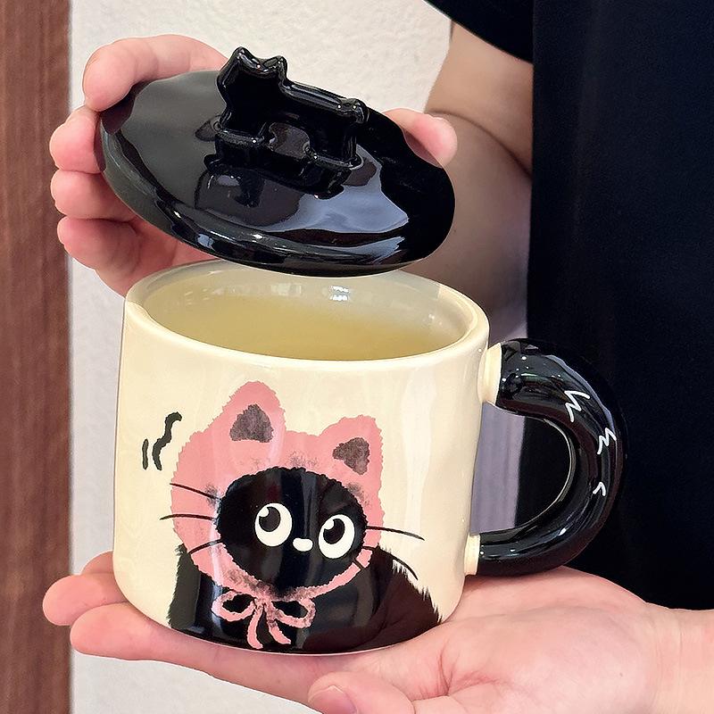 Ceramic Cat Mug with Lid - Cute Office Cup, Couple Gift, Souvenir Boxed, Birthday Present