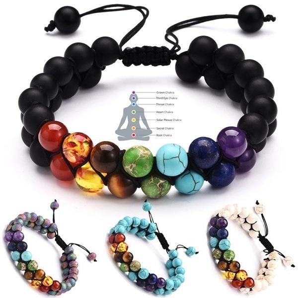 1pc Volcanic Turquoise Frosted Onyx Double Layer-Weave Bracelet, Colourful Stone Yoga String, Fashion Accessories Selection