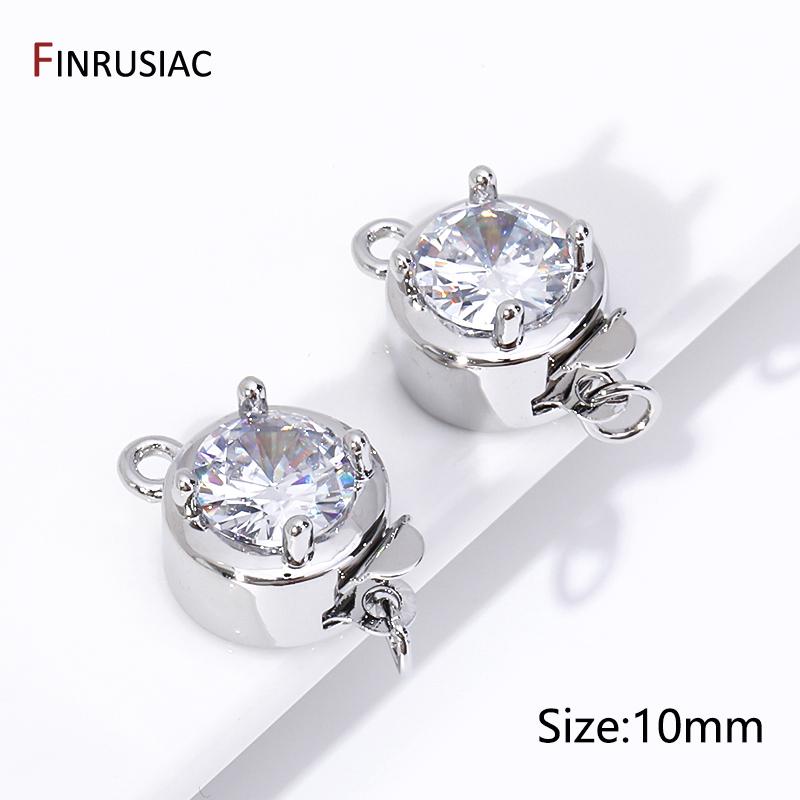 

18K Gold Plated Inlaid Zircon Round Insert Clasps Pearl Clasp Connector For DIY Bracelet Necklace Making Findings 1 pieces