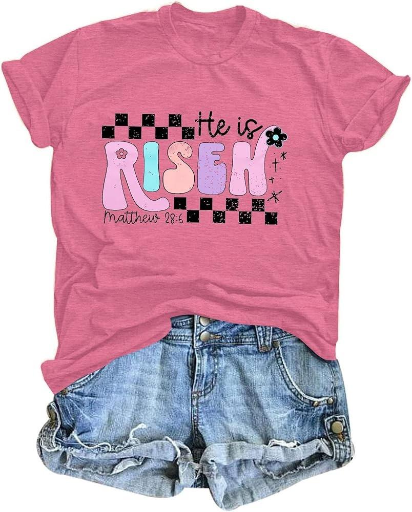 Easter Shirt for Women He is Risen TShirt Christian Religious Tee Casual Faith Unisex T-Shirt XXXL