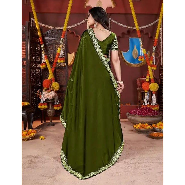 Elegante Designer-Sarees für Damen Premium Rangoli-Stoff mit verziertem Rand, Leichte und stilvolle ethnische Kleidung - Perfekt für Partys,