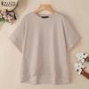 ZANZEA Magliette casual da donna a manica corta e mezza manica a girocollo tinta unita