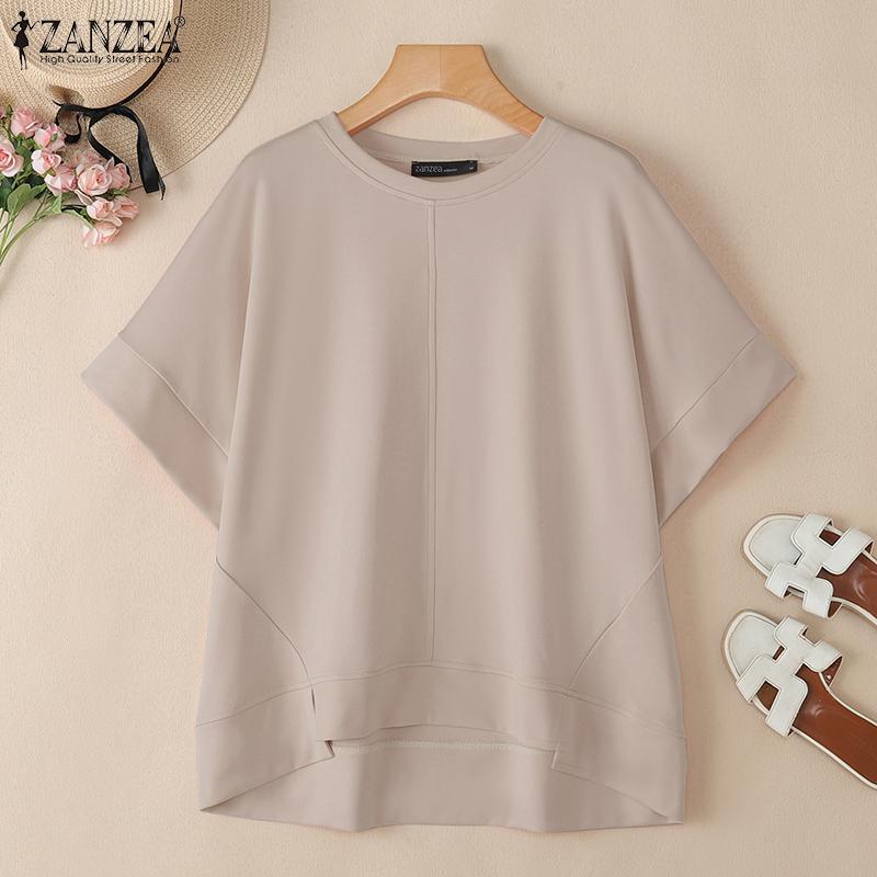 ZANZEA Magliette casual da donna a manica corta e mezza manica a girocollo tinta unita