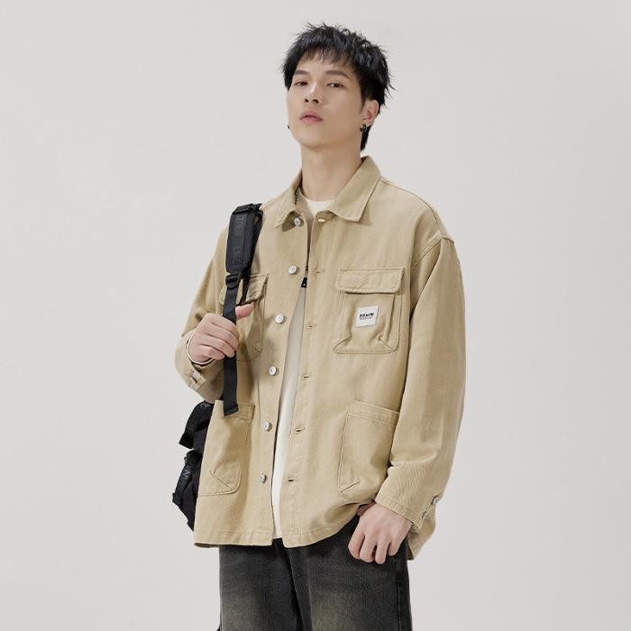 American Heavy Retro Denim Jacket Men'S Loose Large Size Trendy Handsome Tooling Jacket Trendy Brand