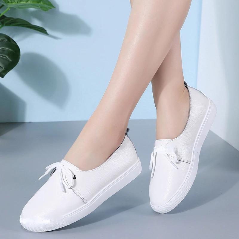  Casual Comfortable Women's Flat White Lace-up Shoes Summer Vulcanized Sneakers Ladies Light Soft Shallow Mouth Loafers