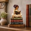 Handmade Carved Wood Figures Wooden Autumn Figurine for Thanksgiving And Halloween Decor, Retro Fall Reading Character Ornaments Table Decor