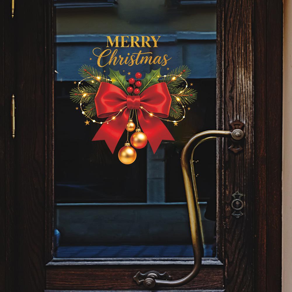 Christmas Painted Bow Bell Chime Decorative Window Decoration for Outdoor Balcony Glass Window Stickers