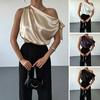 Women Shirt Slanted Shoulder Asymmetrical Off-Shoulder Bow Blouse Casual Commuting Style Loose Fit Satin Tops Daily Wear