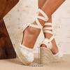 Chanclas de cuña de tacón alto para primavera y otoño, estilo alpargata, con diseño de tiras en la espalda y suela de cuerda.