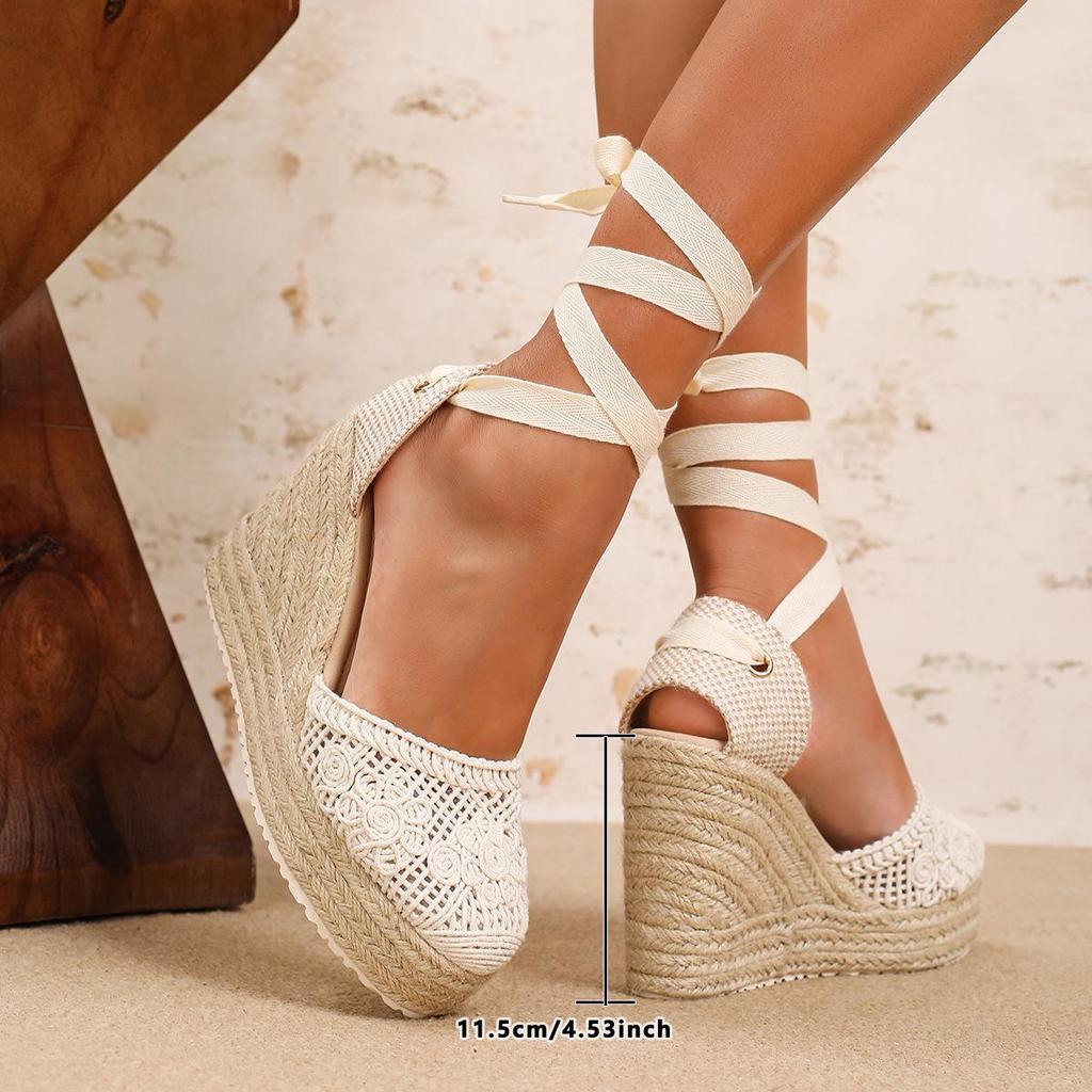 Chanclas de cuña de tacón alto para primavera y otoño, estilo alpargata, con diseño de tiras en la espalda y suela de cuerda.
