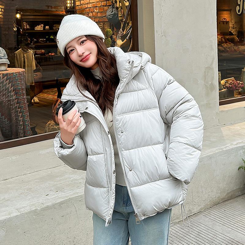 Dame Kort Hette Vindtett Tykk Varm Vinterjakke med Raglanermer