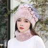 Fur Rex Rabbit Hair Hat Women's Winter Ear Protection Warm Wool Hat Scarf Neck Cover Two-piece Set Korean Version Cold Wind and Snow