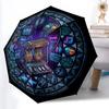 ElectroMusic Glass Pattern Umbrella, Portable and Foldable Design, 8 Ribs, a Casual Accessory for Halloween, Christmas, and Birthday Gifts.