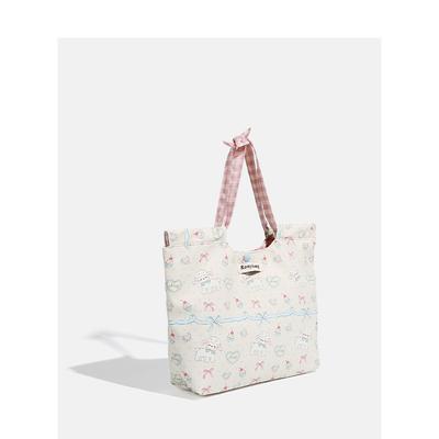 2025 nova bolsa de lona fofa e da moda de ovelha bolsa de lona portátil moda fofa bolsa de lona coração de menina floral bolsa bento mulheres