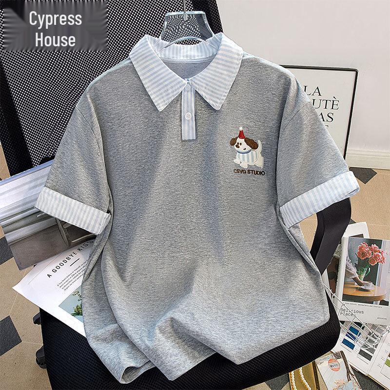 Cypress House Women s Colorblock Polo Neck Cartoon Embroidered T-Shirt M