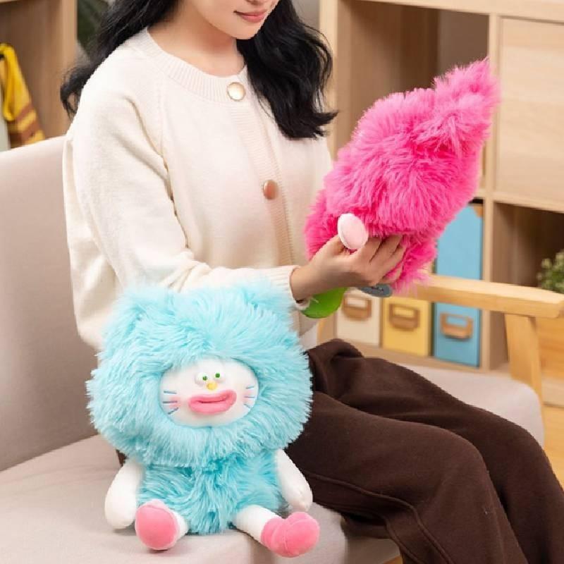 Quirky Long-haired Plush Toy Cute Pillow For Kids Blue Cat Pp Cotton Stuffed Animal