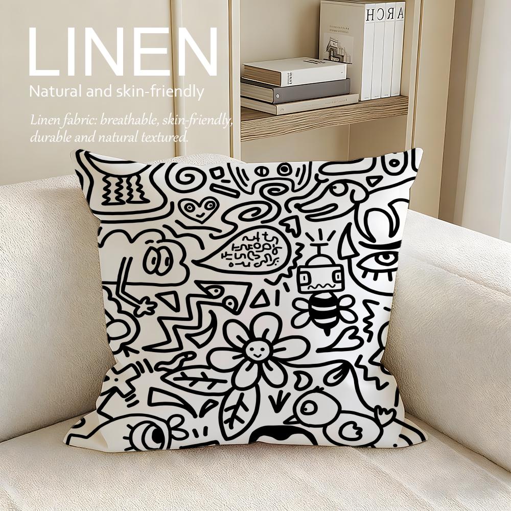 Artist Mr Doodle Cushion Cover Pillowcase Set Pcs X X Breathable Washable Sofa Cushion Cover