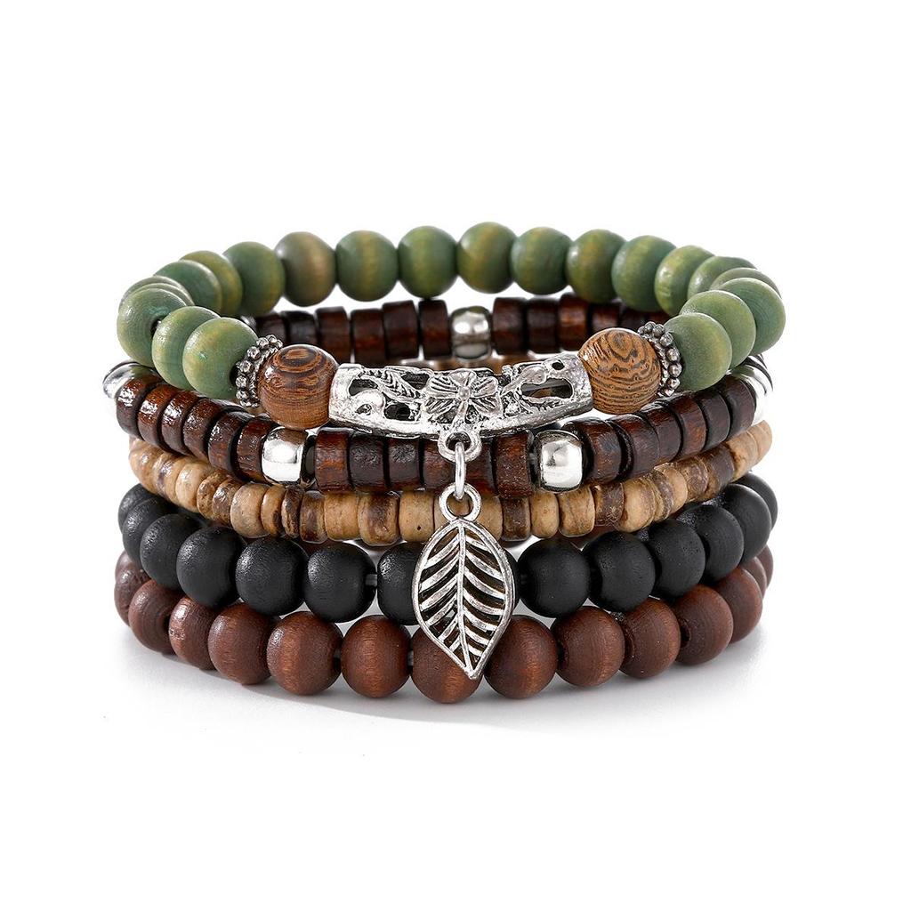 Boho Multi-Layer Kokosnussschale & Perlen Schmetterling Leder Armband Set für Männer