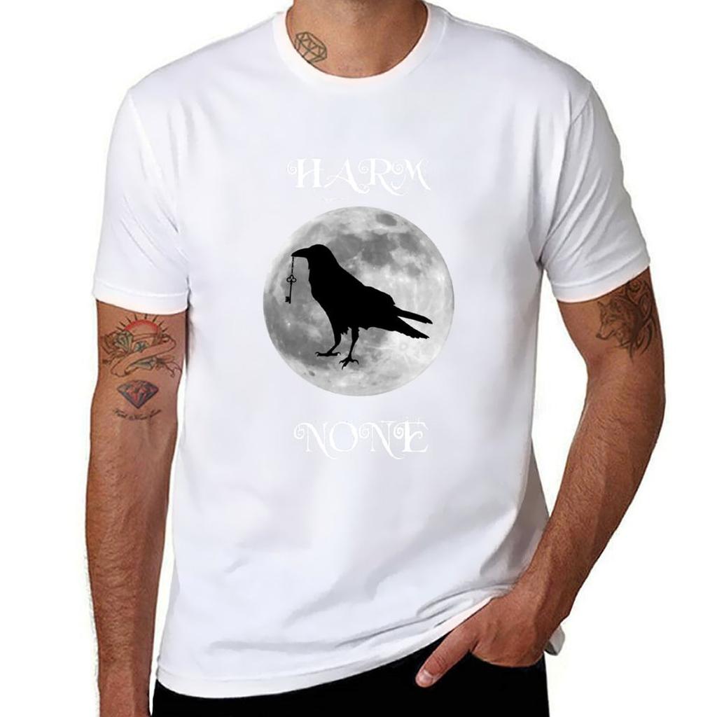 Wiccan Moon Raven Harm None T-Shirt t shirt man casual t shirt man luxury t shirts for man cotton funny T-Shirt