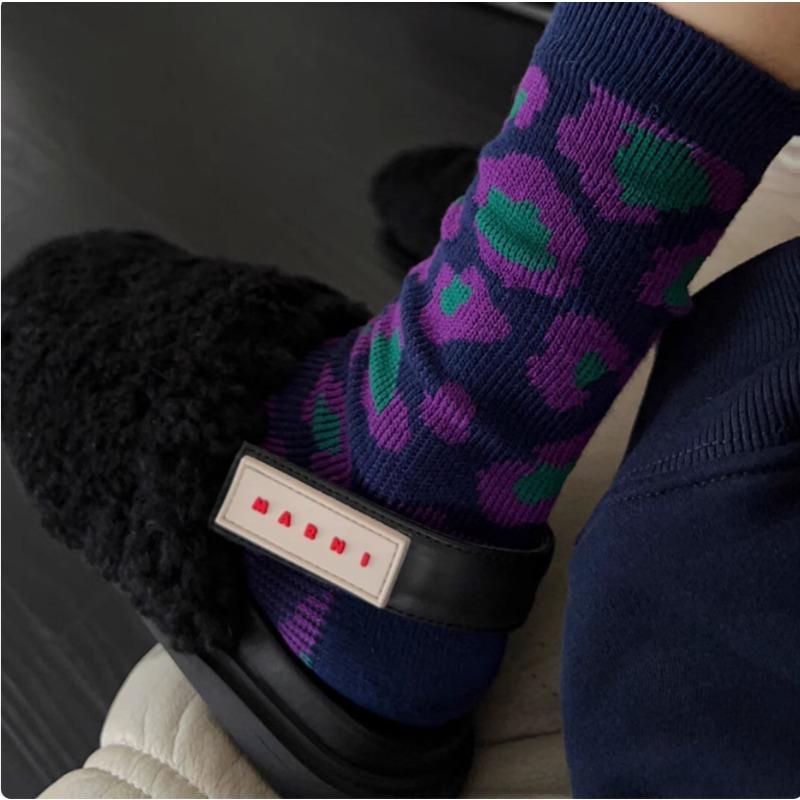 Female Spring and Autumn Vintage Art Small Design Geometric Thousand Bird Lattice Tube Cotton Socks