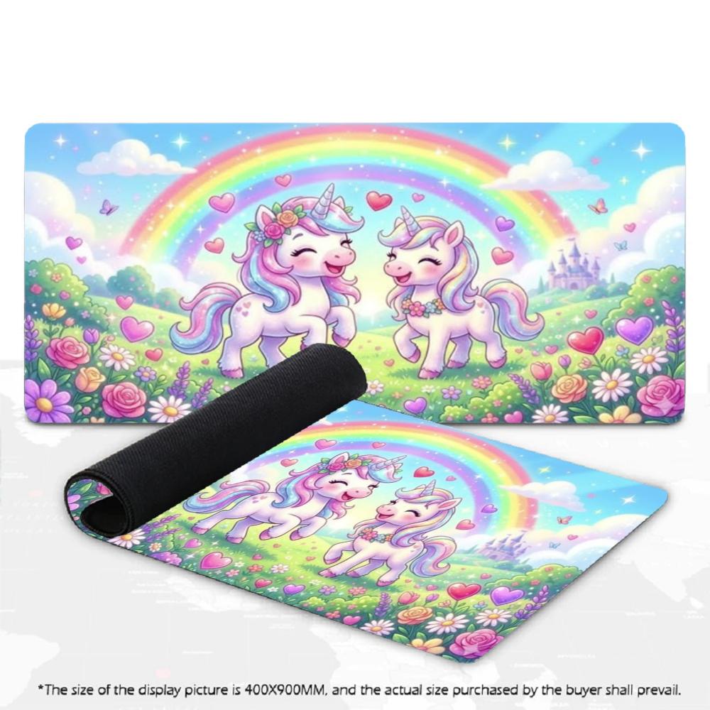 Cute Cartoon Unicorn Mouse Pad XXL Colorful Flower Garden Non‑Slip Rubber Deskmat Pc Game Keyboard Mats Large Computer Mouse Mat