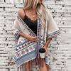 Fashion Women V-Neck Loose Knitwear Sweater Bat Sleeve Cardigan Autumn Winter Print Cloak Cross Border