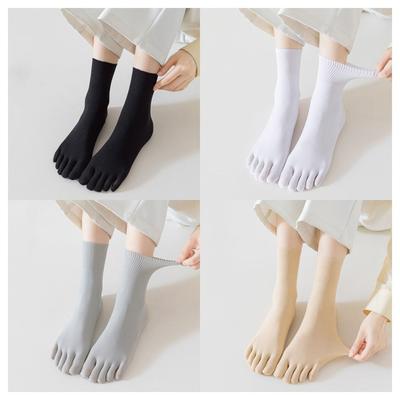 Sweat-absorbing Short Hosiery Five Finger Socks Solid Color Split-toed Five Toe Mid Tube Socks Thin Breathable Running