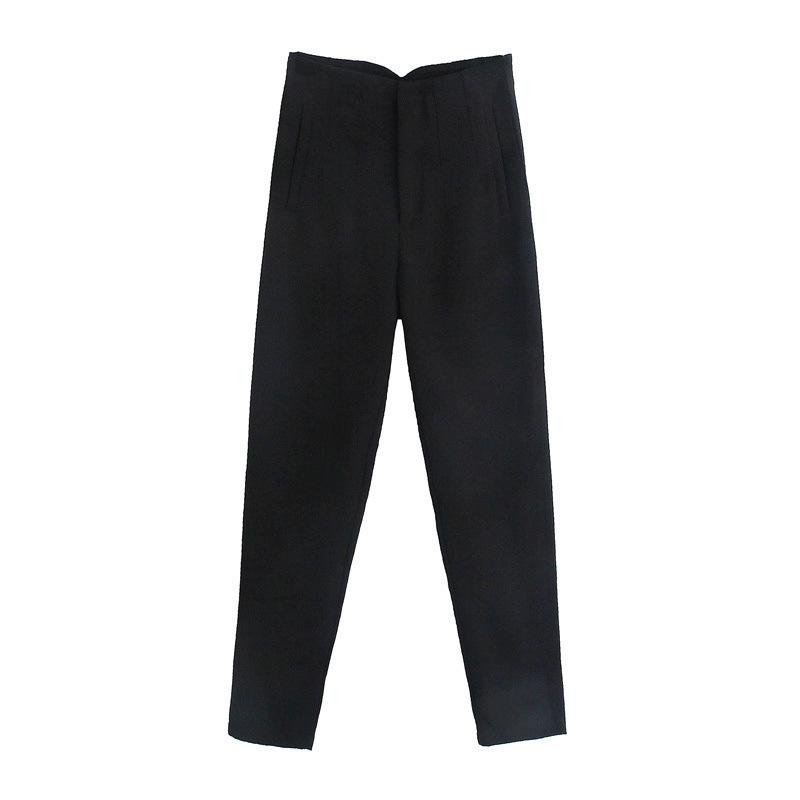 Women Chic FashionSeam Detail Office Wear Pants Vintage High Waist Zipper Fly Female Ankle Trousers Mujer
