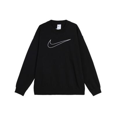 Women's Black Long-Sleeve Crewneck Sweatshirt with Geometric Logo Print