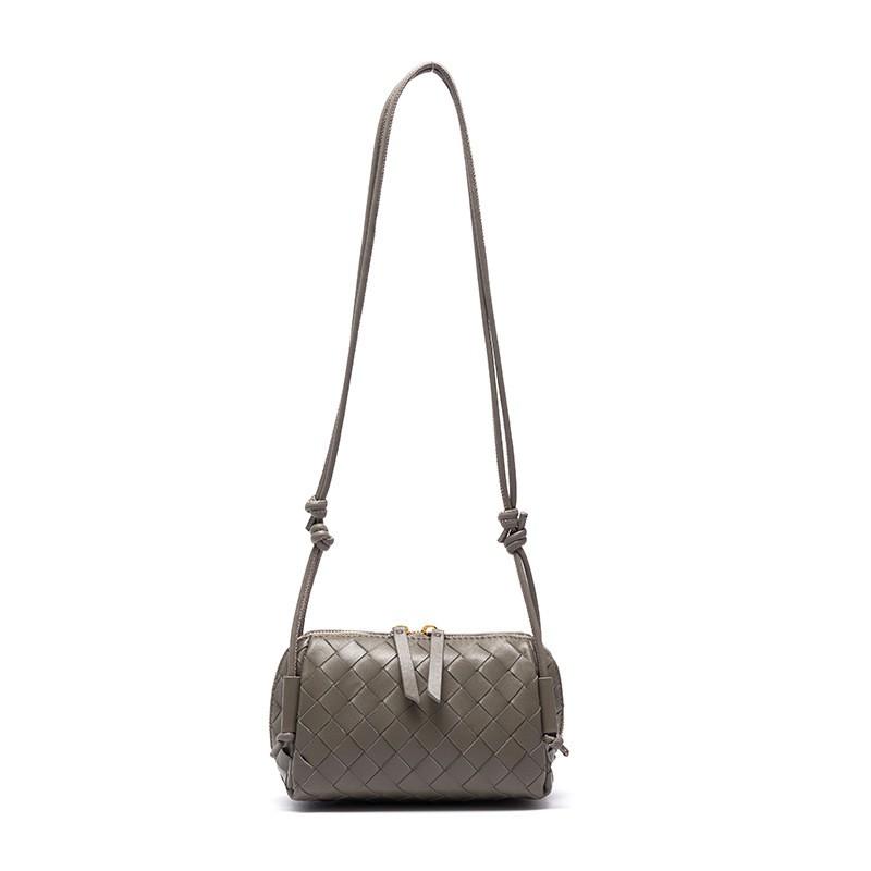 Woven Leather Crossbody Bag Women Small Pillow Shape Shoulder With Phone Pocket