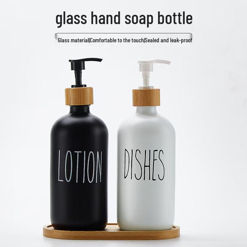 Flaconi per Gel Doccia, Sapone per le Mani e Shampoo con Pompa in Legno-Bambù - Flacone Boston Nero/Bianco Disponibile