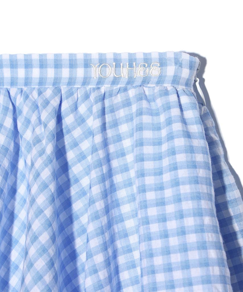 Yuhee Check Balloon Mini Skirt Light Blue