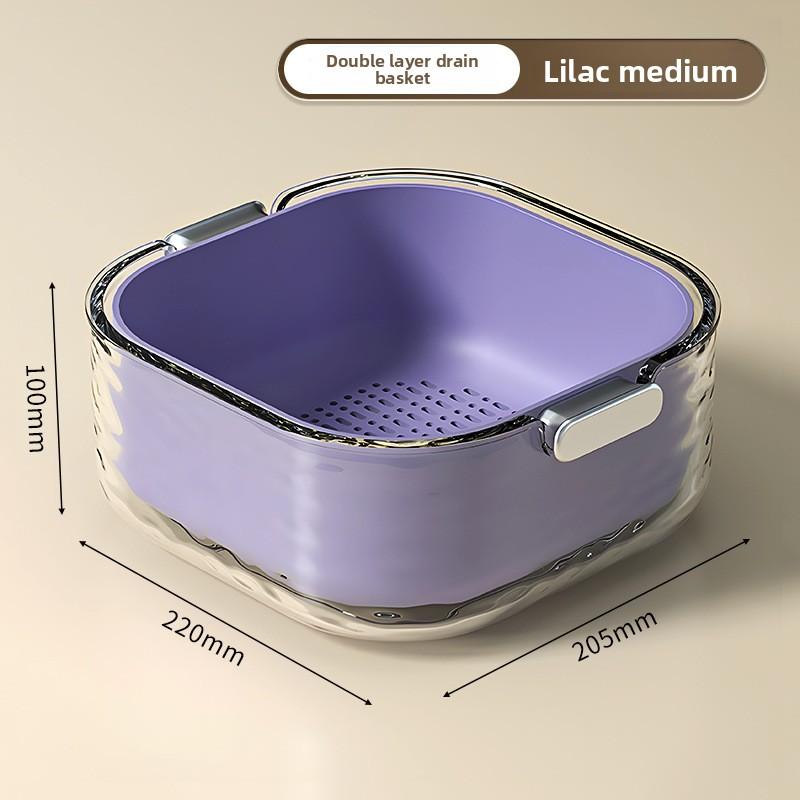 Double layer Vegetable Washing Basket Six piece Set, Multifunctional Plastic Basket for Kitchen and Living Room