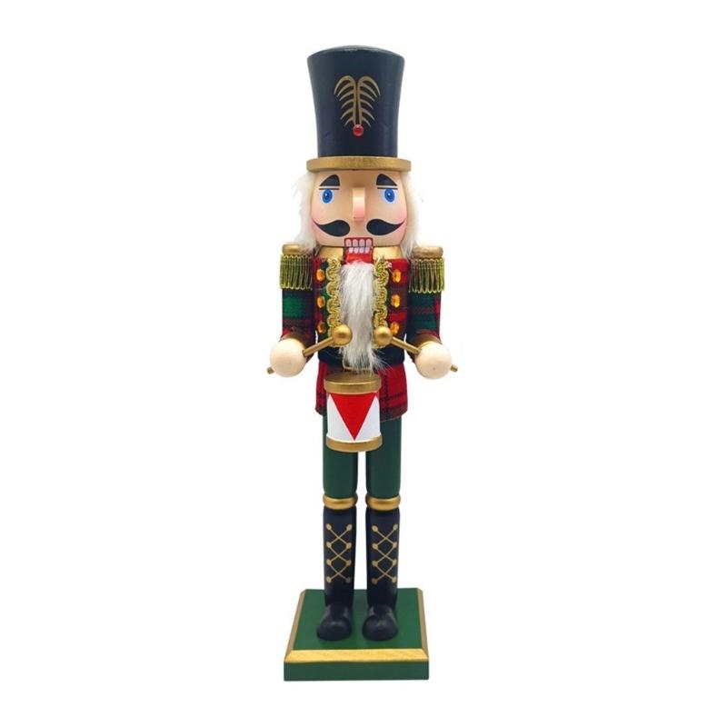Traditional Wood Checkered Nutcrackers 38cm Figure Ornament Christmas Soldier King Puppet Figurine Holiday Decoration