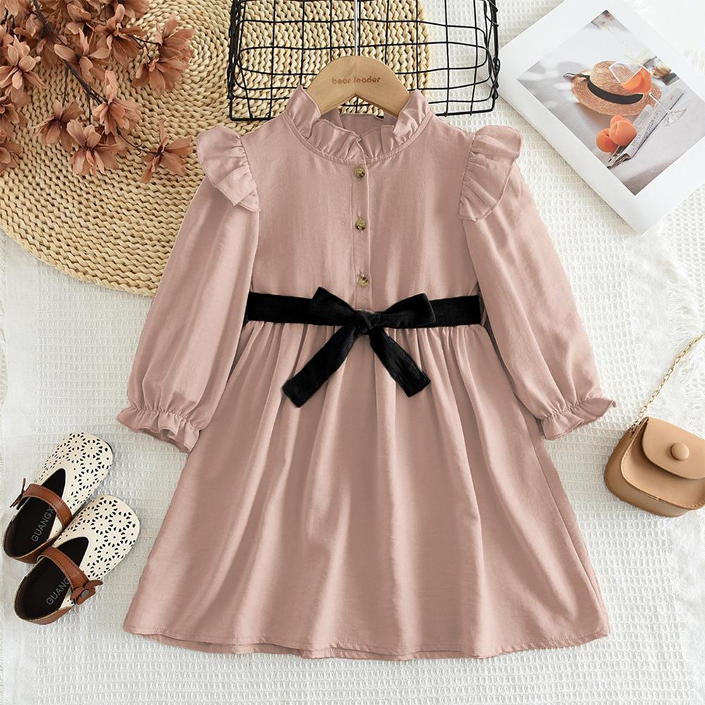 Girls Autumn British Dress Cute Bowknot Princess Dress Children Long Sleeve Skirt 100cm розовый