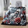 1pc Skulls Roses Candles and Wine Blanket Soft Throw for Home Decor, Gift Idea for and , Living Room .K085