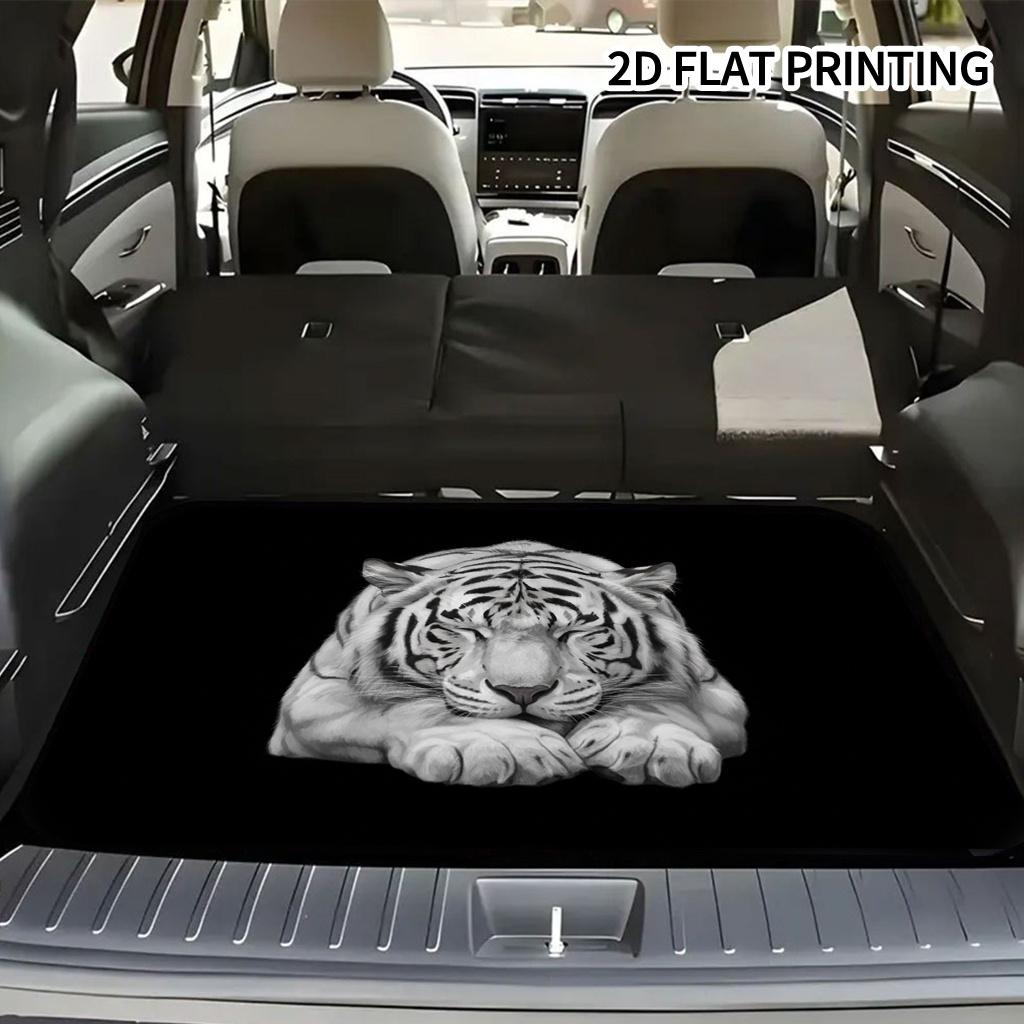 1Pcs Black & White Lying Tiger Car Trunk Mat with Anti Slip Cargo Liner Waterproof Rear Storage Protector Floor Mat for SUV Seda