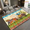 Fashion Ethnic Frame Carpet Horse Home Decor Rectangle Room Rug Black Green Orange Living Room Bedroom Bedside Floor Table Mat