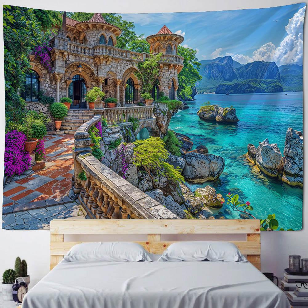 Sea View Tapestry, Bohemian Print Wall Hanging, Living Room, Bedroom Art Decoration, Beach, Sunset, Home Wall Decoration