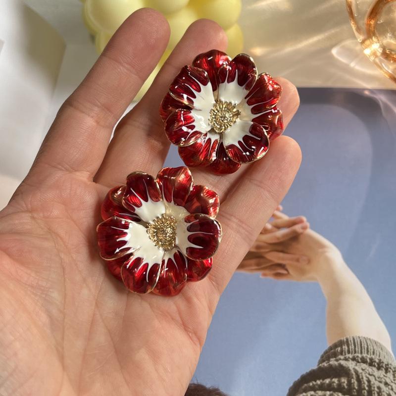 Vintage Gold Enamel Flower Ear Clips - No Piercing Needed
