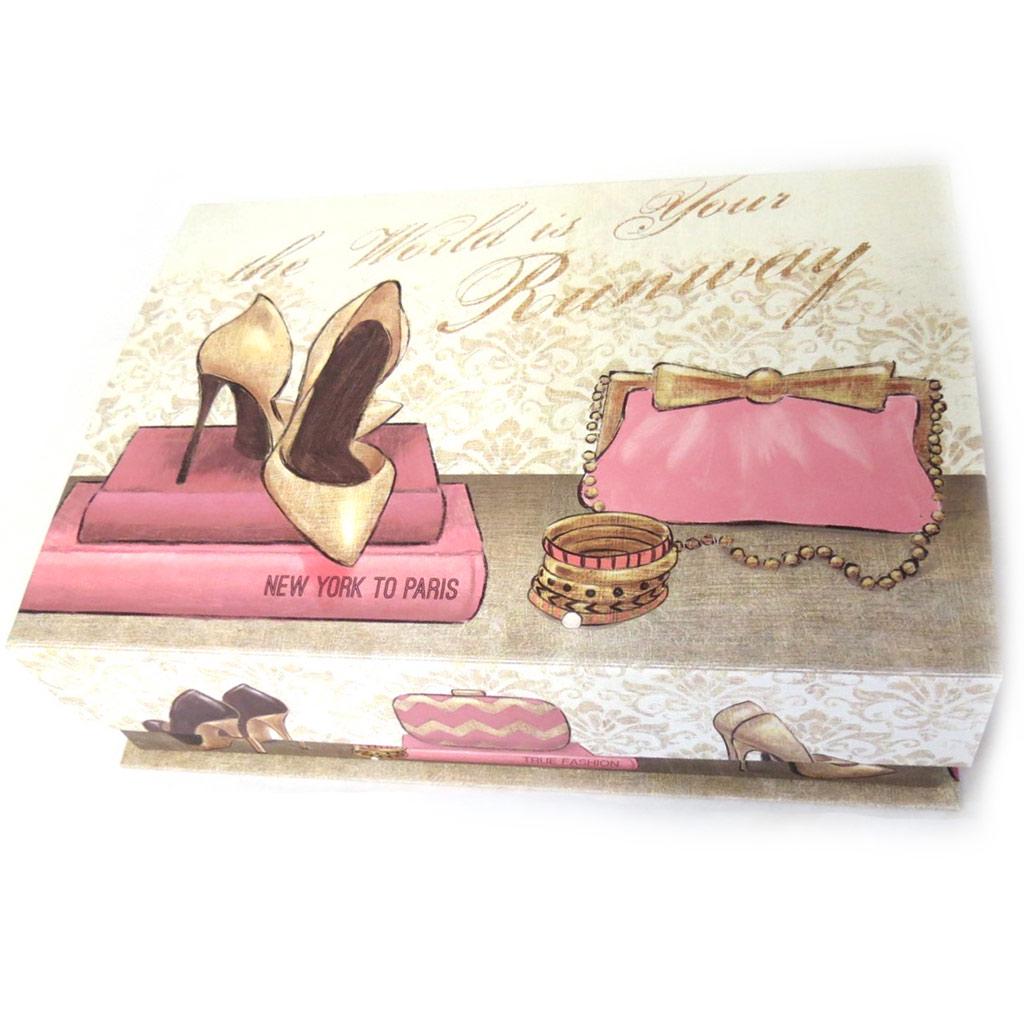 Les Trésors De Lily [Q9544] - Set of 2 Nesting 'Belle Epoque' Memory Boxes Pink Beige Black - 37x25. 5x11 Cm - 32x21. 5x9 Cm