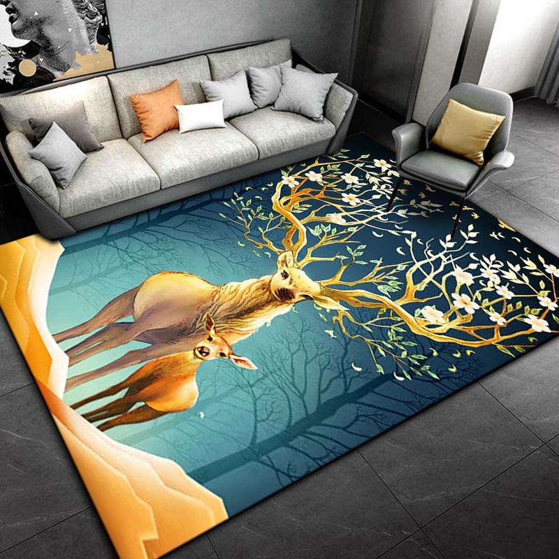 3D Cartoon Nordic Elk Reindeer Area Rug,Carpet Rug for Living Room Bedroom,Child Play Non-slip Floor Mat Sofa Doormat Decoration