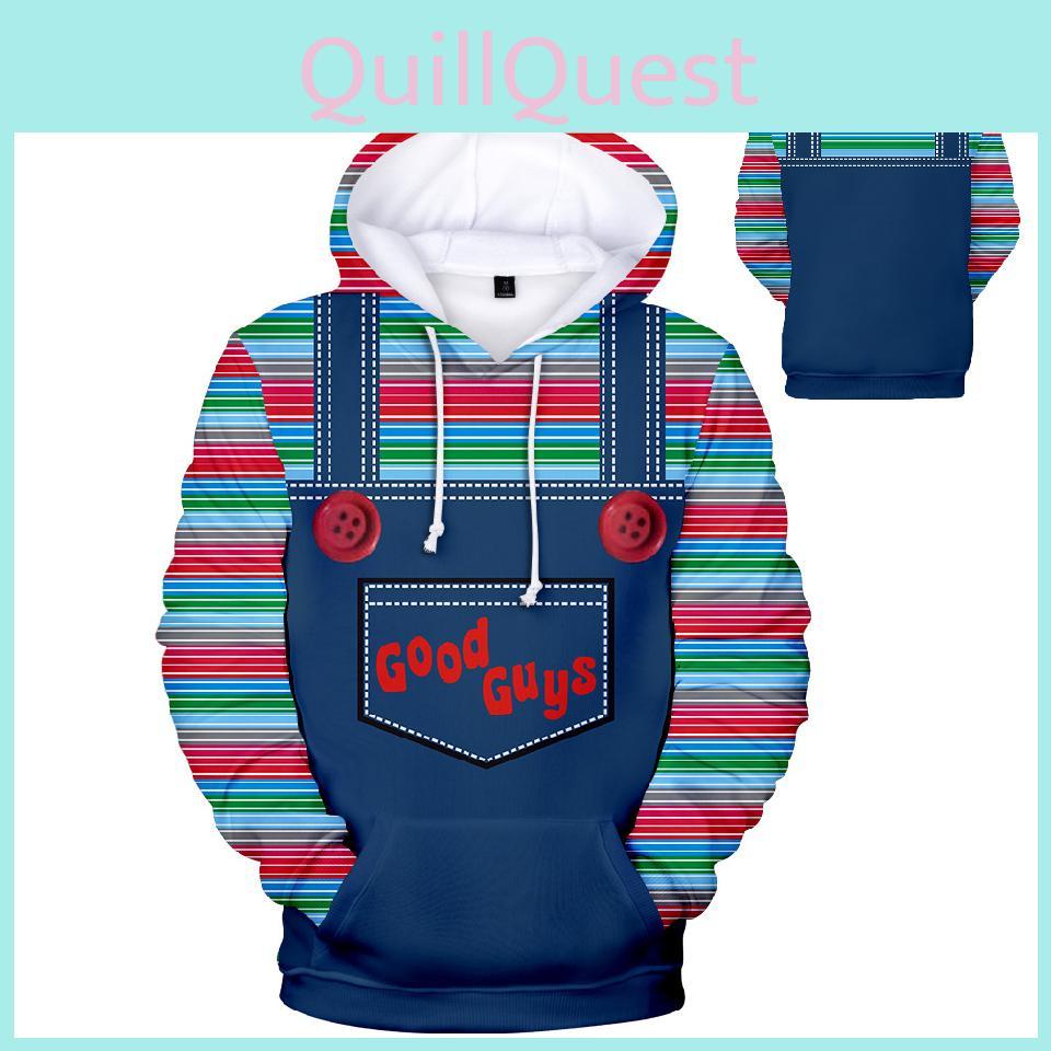 سترات بقلنسوة مطبوعة ثلاثية الأبعاد بتصميمات زاهية للرجال والنساء Good Guys Chucky